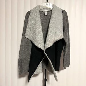 Design History Knit Faux Suede Waterfall Jacket with Sherpa Collar